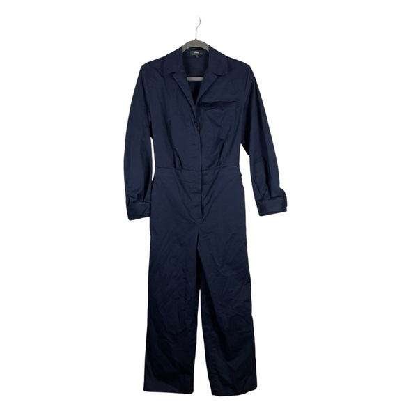 Theory Navy Blue Utility Jumpsuit Coverall Size 4 Long Sleeve Workwear Style - Picture 2 of 8